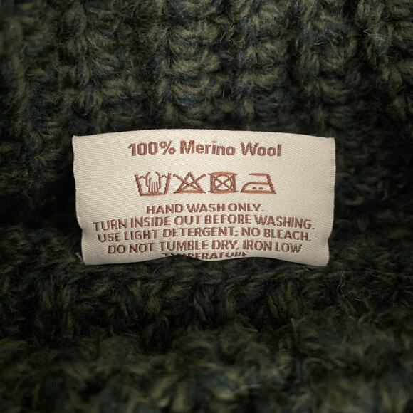 SAOL Cable Knit Poncho Cape Merino Wool Irish Sweater Turtle Neck Army Green OS - Picture 6 of 8